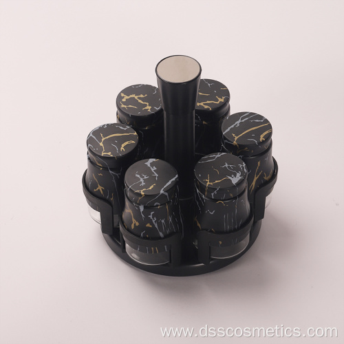 Matte black marble grain rotatable glass seasoning jar 6-Piece set irregular shape glass milk bottle 200ml